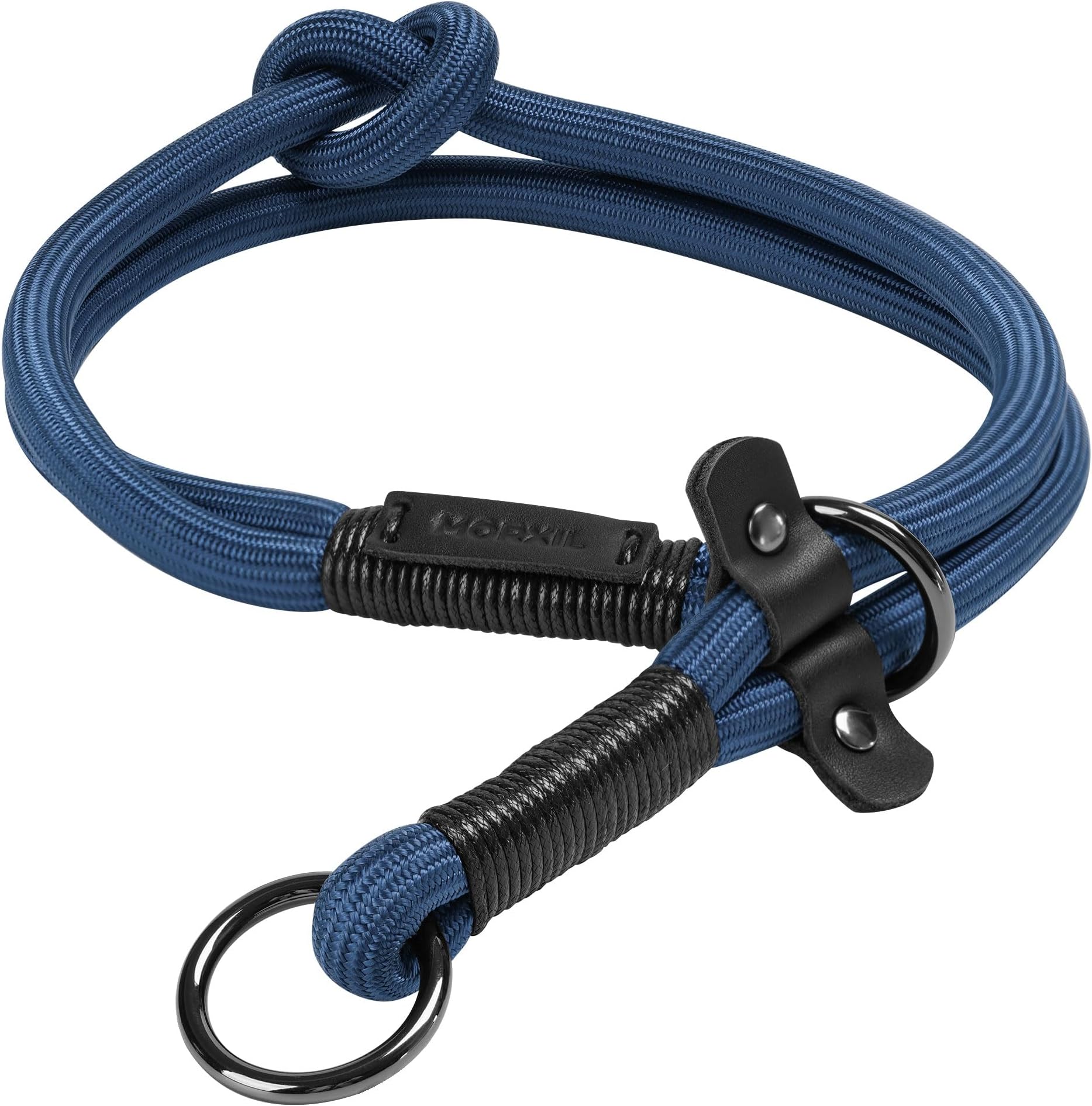 Slip Dog Collar, Nylon Rope Dog Choker Collars with Adjustable Stopper, Heavy Duty Collar for Medium Dog Training (Navy Blue)