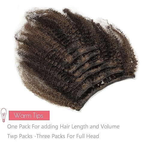 Miniatura 7 de Loxxy Extensiones de cabello humano afro rizado con clip, color negro natural, mezclado con marrón chocolate, grueso y natural, para mujeres negras,
