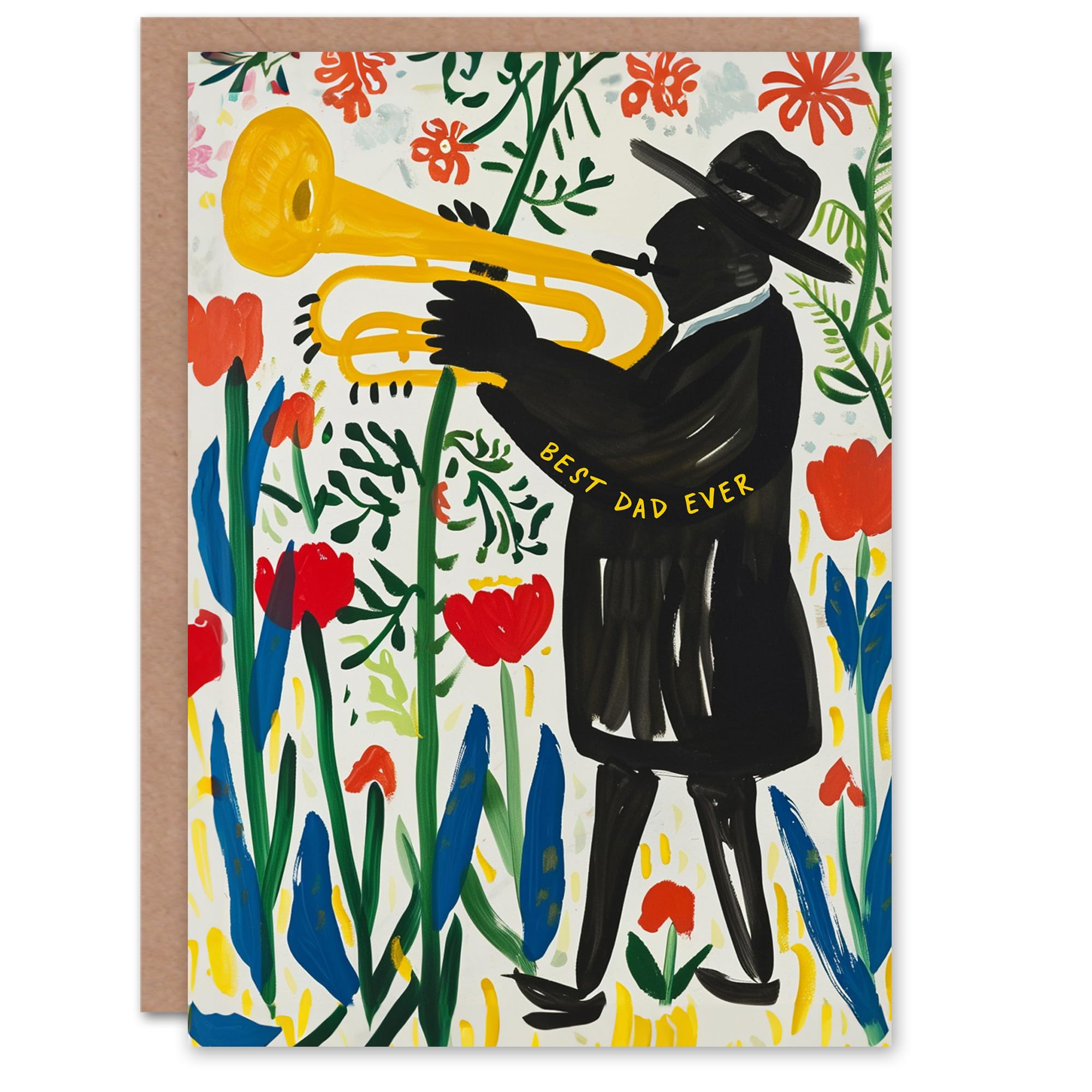 Artery8 Father's Day Card Trombonist Folk Art Best Dad Ever For Him Dad Father Greeting Card
