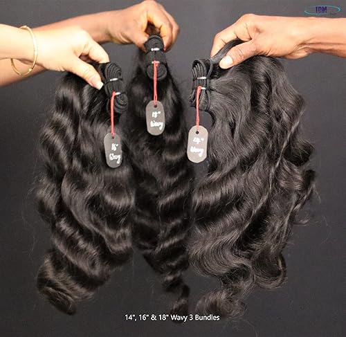 Miniatura 9 de 3 paquetes de 14 "16" 18" ondulado 100% natural indio virgen templo sin procesar y no tratado con ningún tipo de productos químicos. Paquetes de