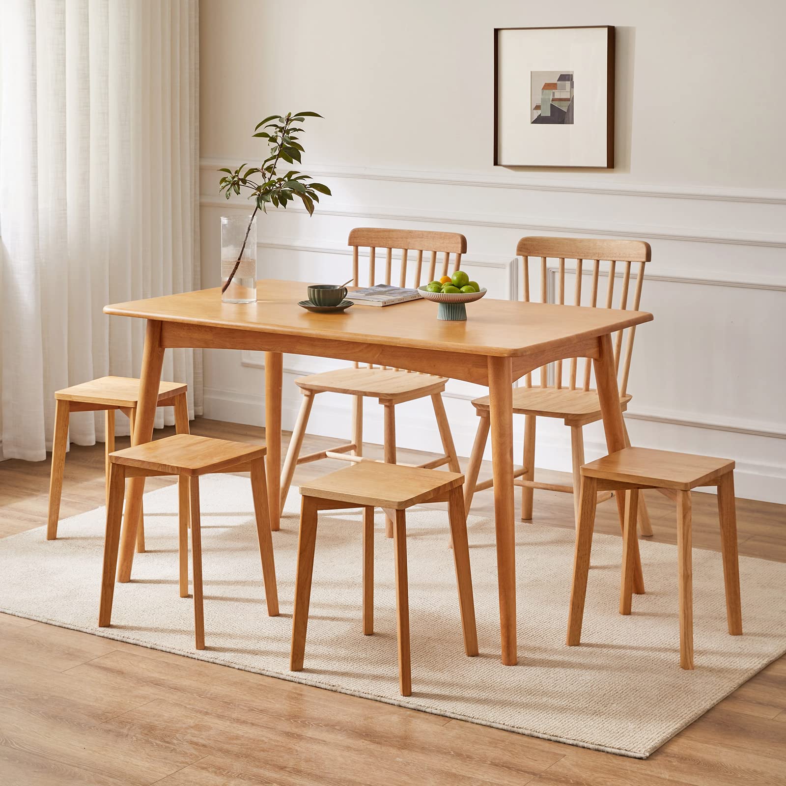IBUYKE Chaise Salle à Manger/Tabourets de Bar Empilables en Bois Massif Sièges Lisses pour Salon, Cuisine, Bistrot pour Salon, Cuisine (4, Couleur Bois Naturel-4 pièces, M)