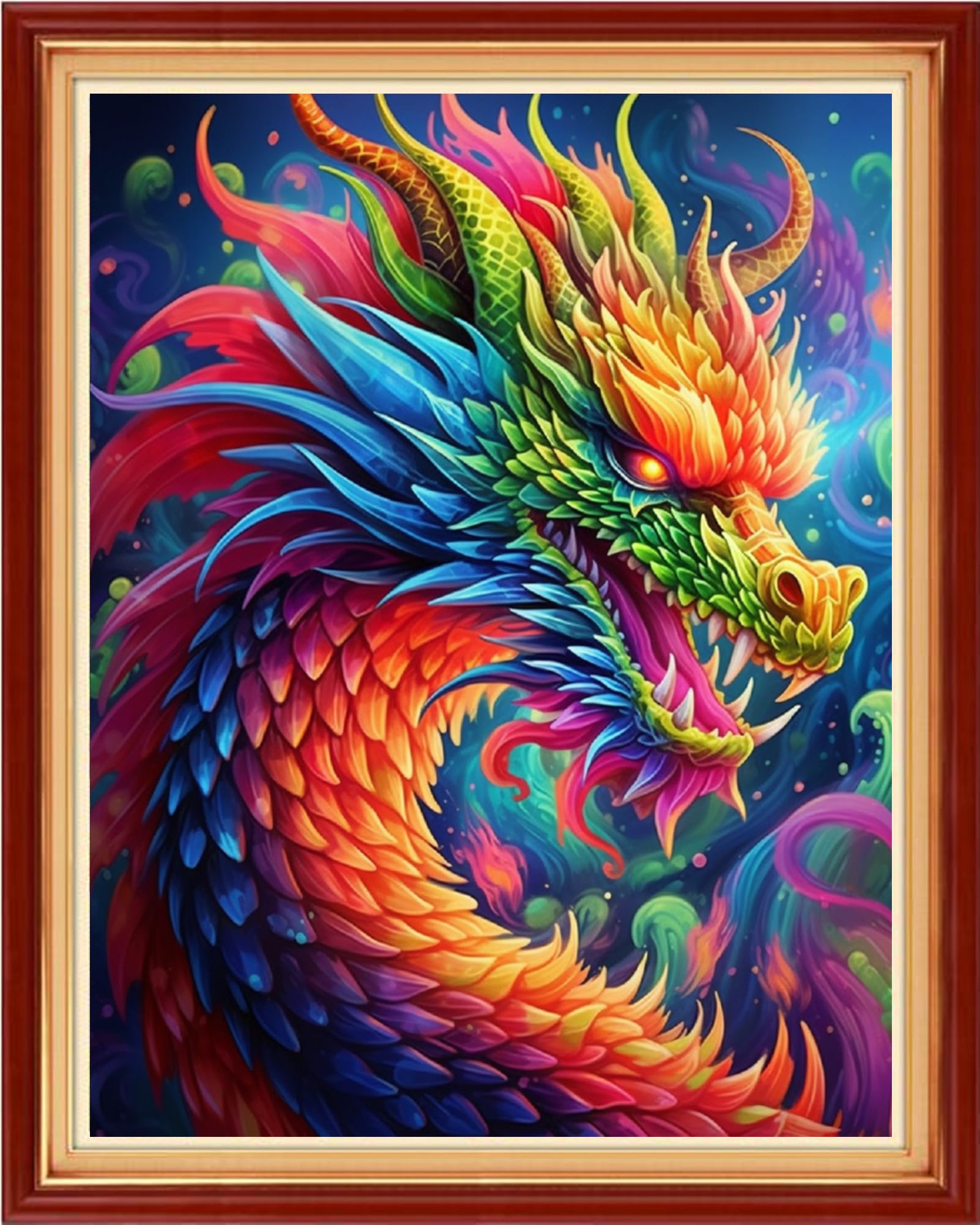 Foxdiviy Stamped Cross Stitch Kits Full Range of Embroidery Needlework Starter Kits for Beginners Adults 11CT Embroidery Patterns Art Crafts DIY Needlepoint Kits-Rainbow Dragon 16x20 inch