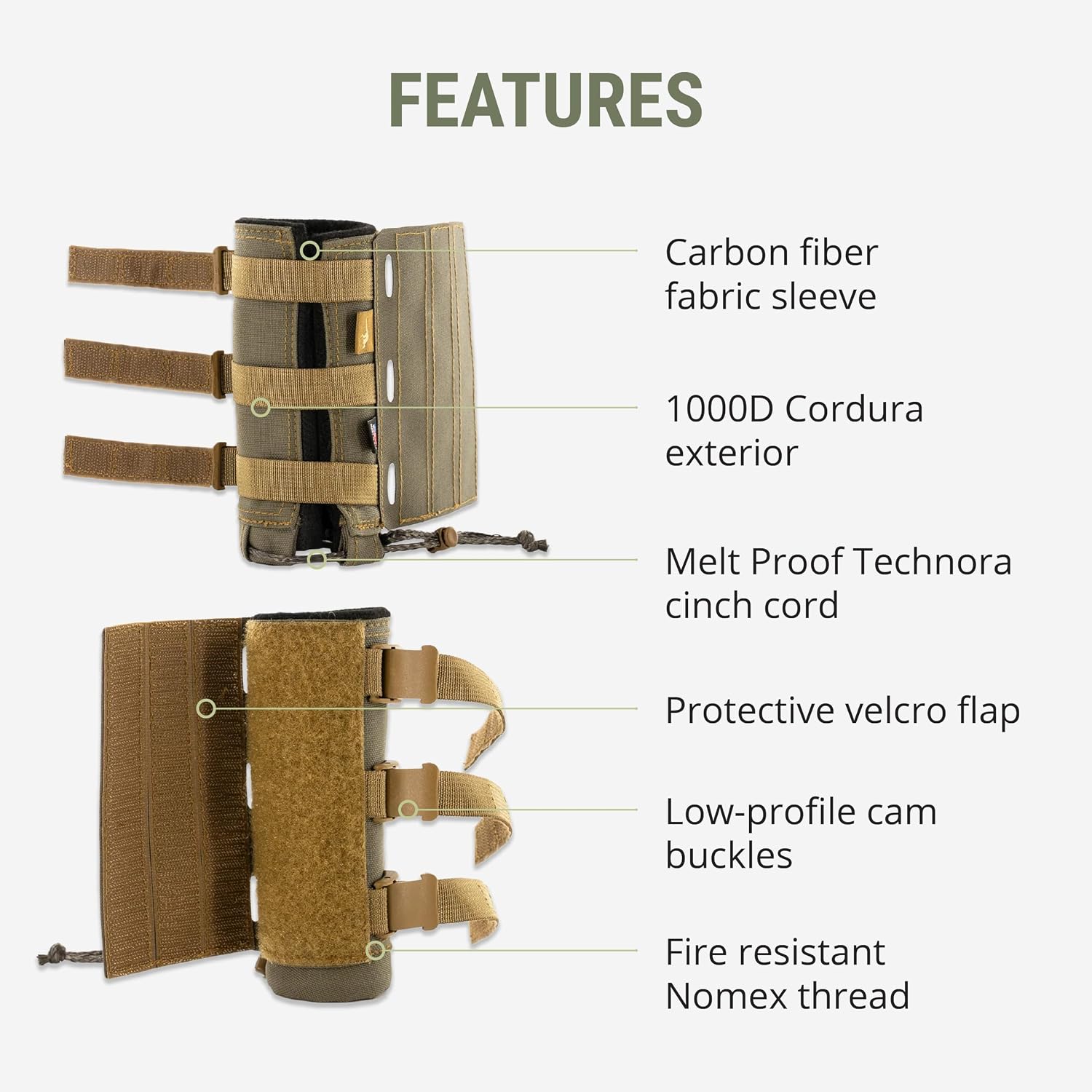 Suppressor Cover - Carbon Fiber Sleeve | Designed for high heat with 1800°F resistance, durable construction, secure attachment, and reliable coverage.