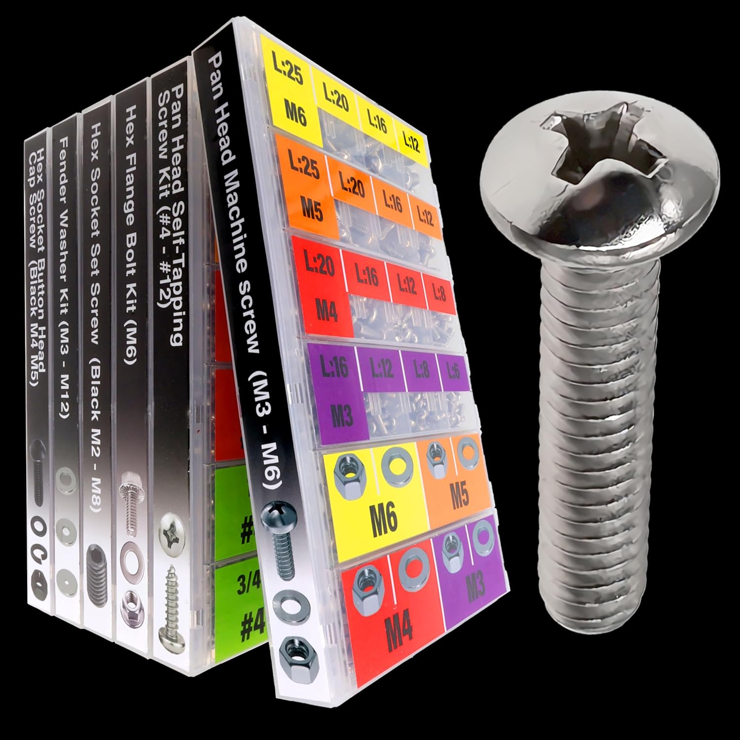 EEEEE 901pcs Phillips Pan Head Metric M3 M4 M5 M6, Machine Screw Assortment Kit Assorted Screws 304 Stainless Steel and Nut Set Flat Washers Nuts Hardware with Snap Lock Case