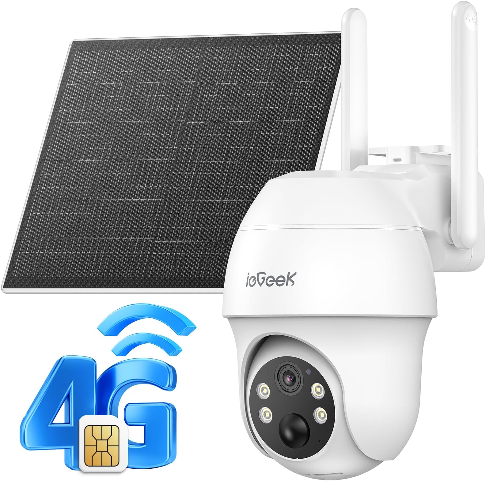 4G LTE Cellular Security Camera Wireless Outdoor, No WiFi Battery Powered Cameras with Solar Panel, 2K HD Color Night Vision, 2-Way Audio, 360° PTZ, PIR Motion Sensor(SIM Card Included)