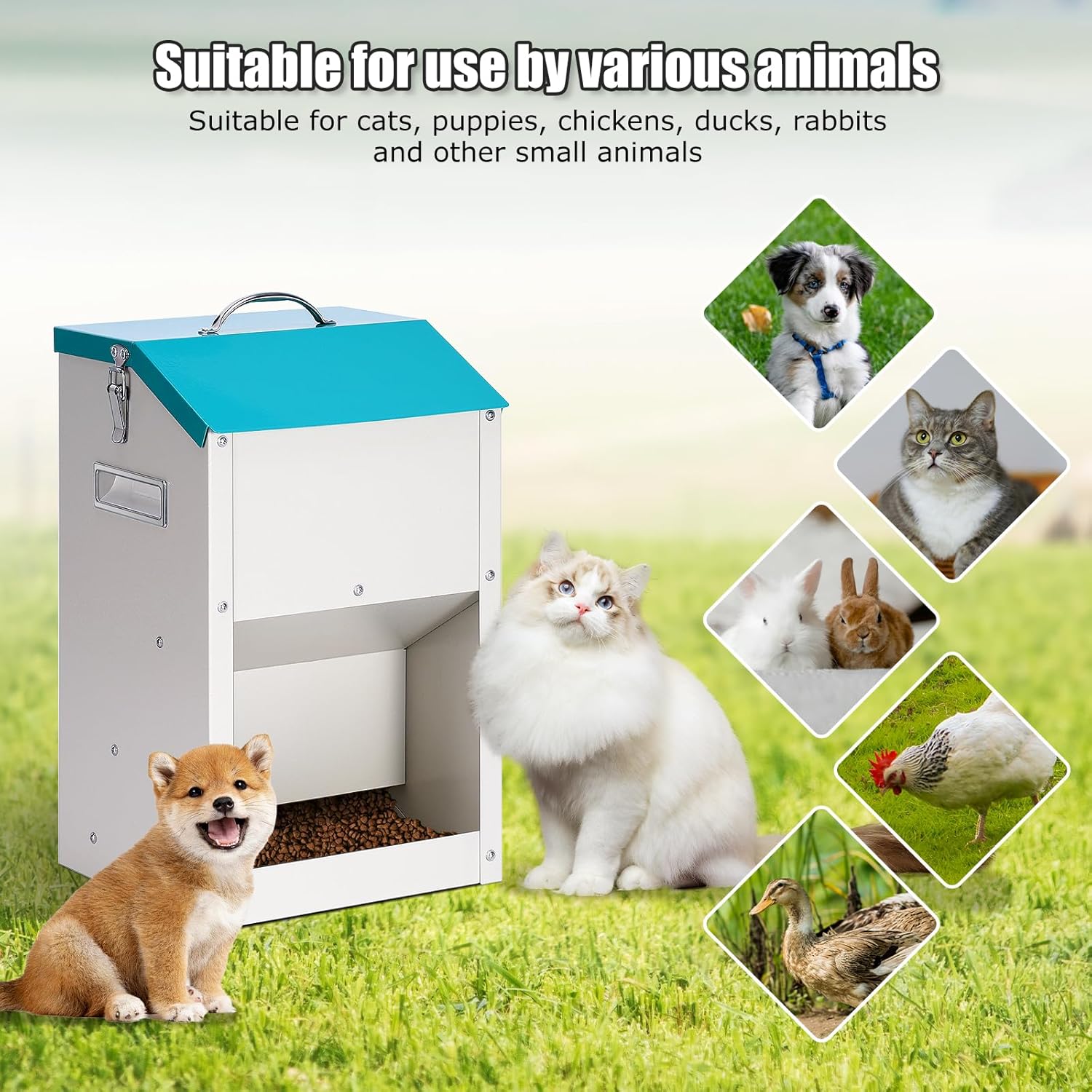 PKNBZN Gravity Cat Feeder with Lid, Metal Automatic Feeder Cat Dry Food and Cats Feeding Station for Cats, Dogs, Rabbits, Chicks and Other Small Animals