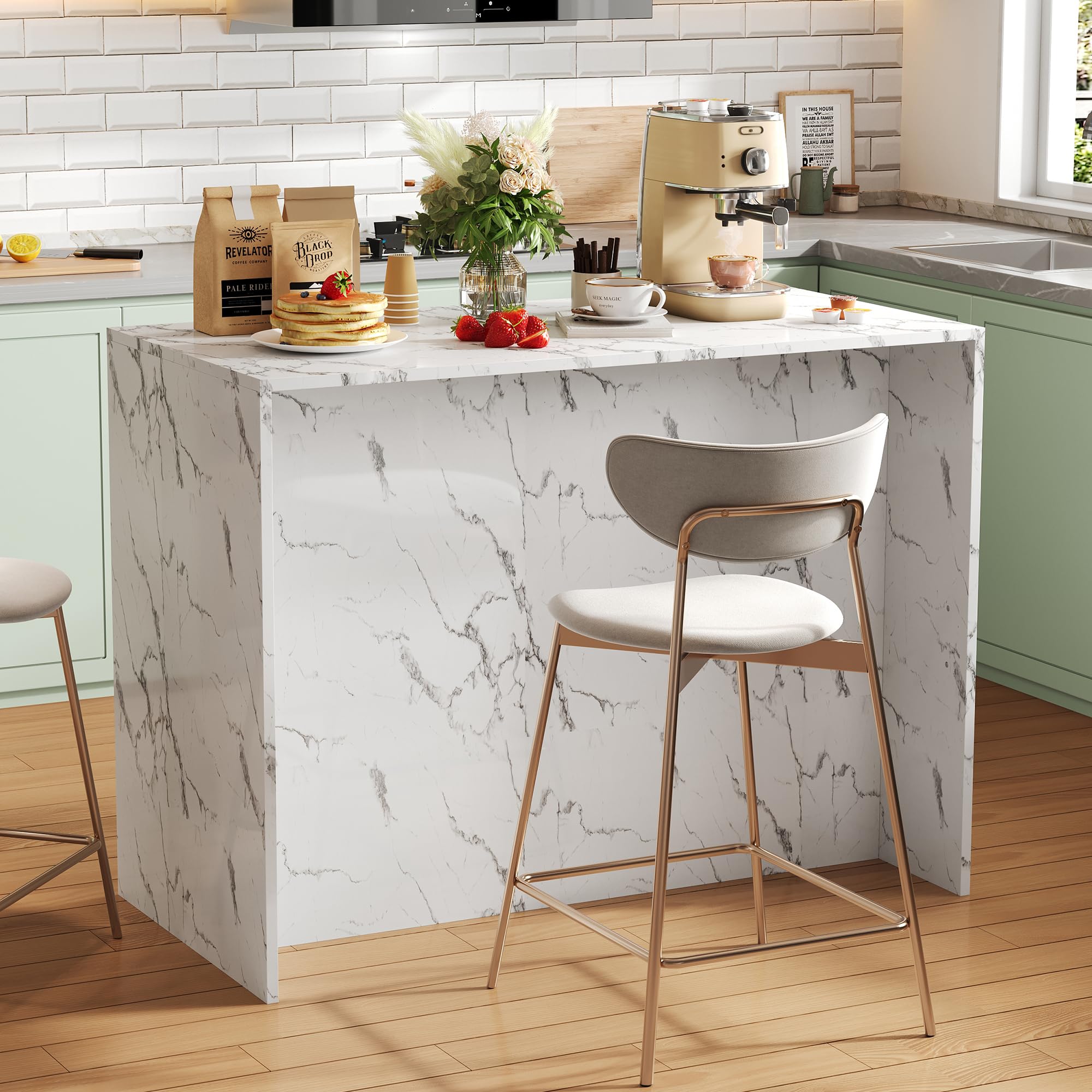 Gran Isla de Cocina, Mueble de mármol con Espacio de Almacenamiento, Mesa de Comedor con 3 cajones y 3 Puertas, Carrito de Bar, 120x60x90,5 cm, Blanco