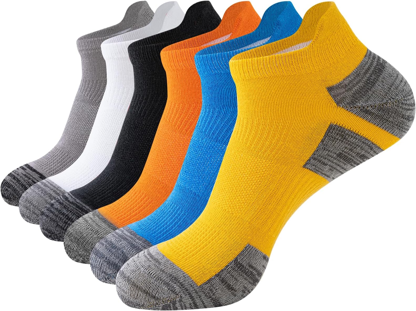 Trainer Socks for Men, 6 Pairs Cushioned Cotton Ankle Socks with Arch Support for Running, Walking, Hiking, Cycling, Breathable Anti-Blister