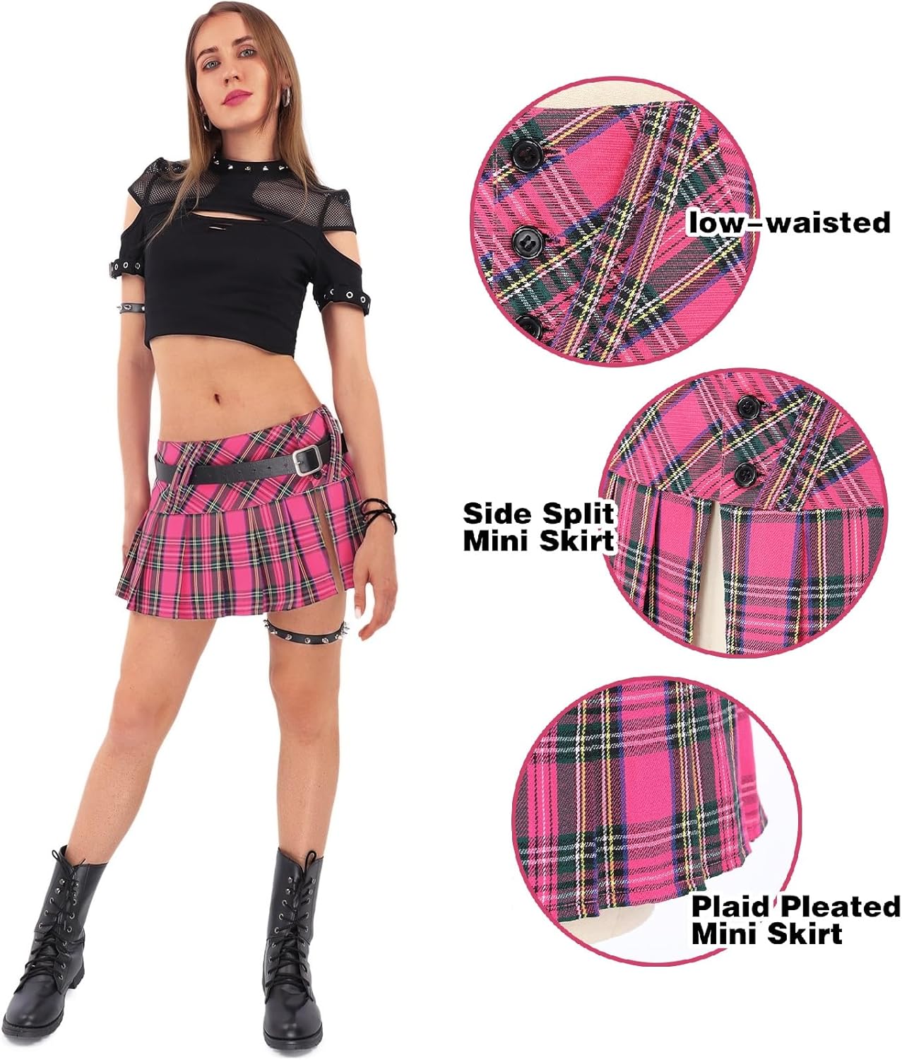C-ZOFEK Mini Plaid Slit Skirt Women's US Size Pleated Skirt Schoolgirl Uniform, Multicolour - Image 5