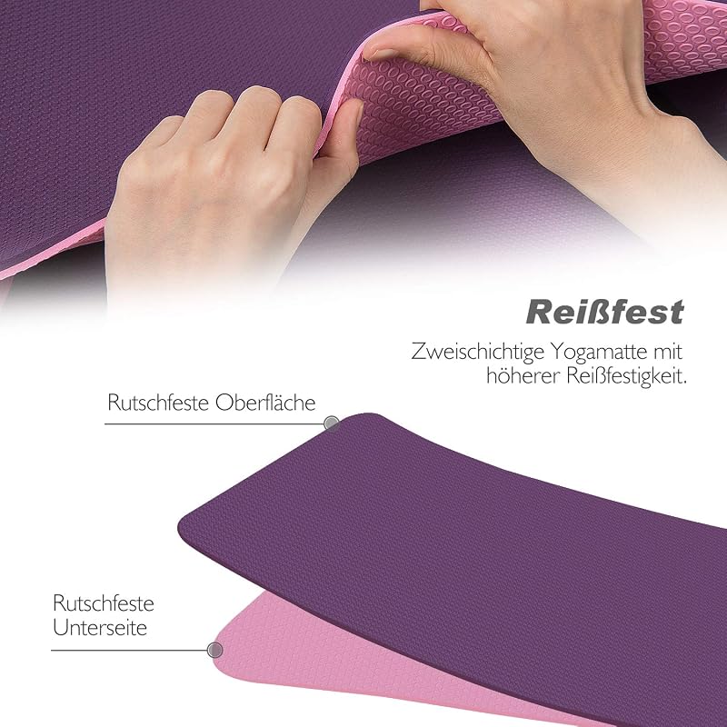 TOPLUS Jógaszőnyeg, Csúszásmentes Tornaszőnyeg Fitnesz és Pilates Edzéshez, 183x61x0,6 cm TPE Anyagú Edzőmatrac Hordozópánttal
