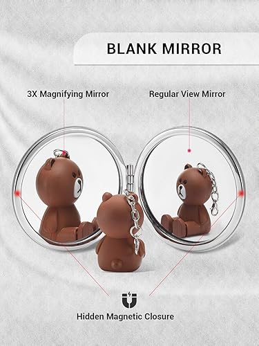 Miniatura 4 de Getinbulk Espejo compacto, juego de 2 espejos pequeños redondos de doble cara para bolso con aumento de 1x3x de piel sintética (negro, 2.8 pulgadas)