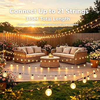 Garden Outdoor Lights Mains Powered-50FT 15M Festoon Light String [Energy Class G]