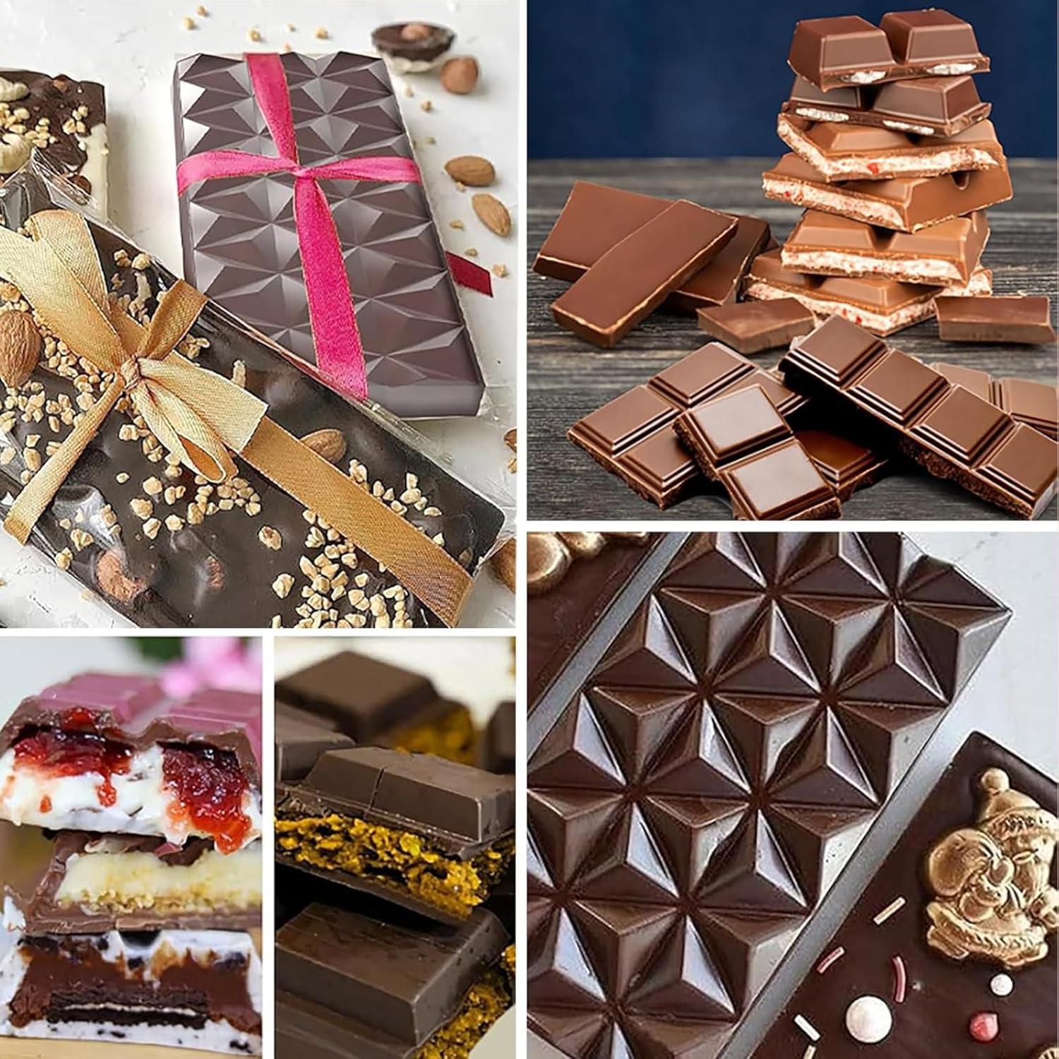 2Pcs Chocolate Bar Mold，12 Cavities Non-Stick Chocolate for Stuffed Pistachio Bars， Silicone Molds For Baking，Break Apart Candy Molds for Cake Decorations - Image 7