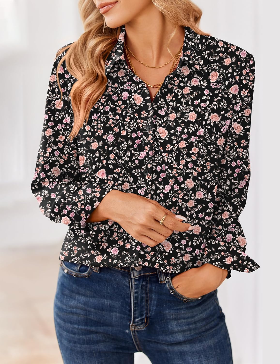 Zeagoo Women Blouses Chiffon Long Sleeve Button Down Shirts Business Causal Dressy Work Top V Neck Summer Spring Clothes - Image 2