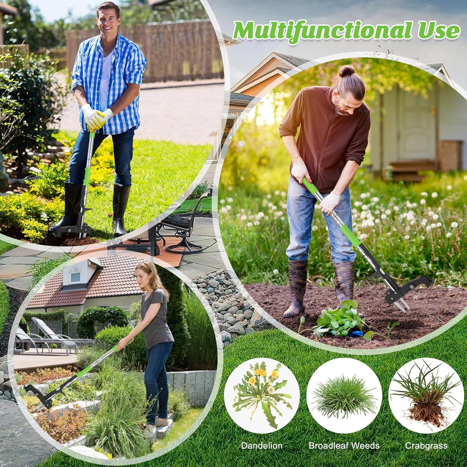 4-Claw Weed Puller Tool Stand Up Heavy Duty, 39'' Long Weeding Tool with Long Handle Stainless Steel Claws Gardening Weed Pulling Tool for Lawn and Garden