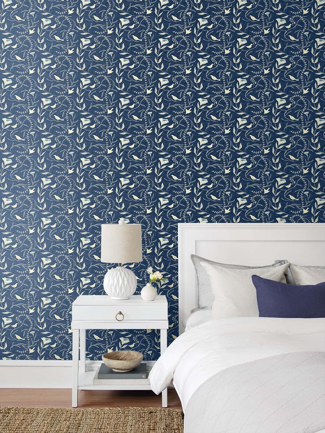 Elana Gabrielle Birdsong Floral Peel and Stick Wallpaper, 30.75 Sq Ft Coverage (Baltic Blue)