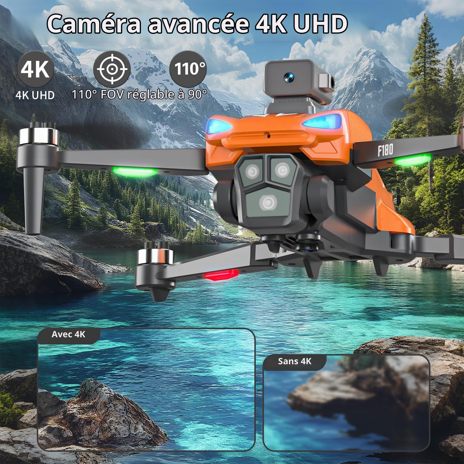 Drone GPS avec Caméra 4K, Évitement d'Obstacles Automatique, Quadricoptère Pliable, Lentille Ajustable à 90°, 23 Min de Vol avec Écran de Télécommande 4,5" - pour Débutants, Enfants et Adultes