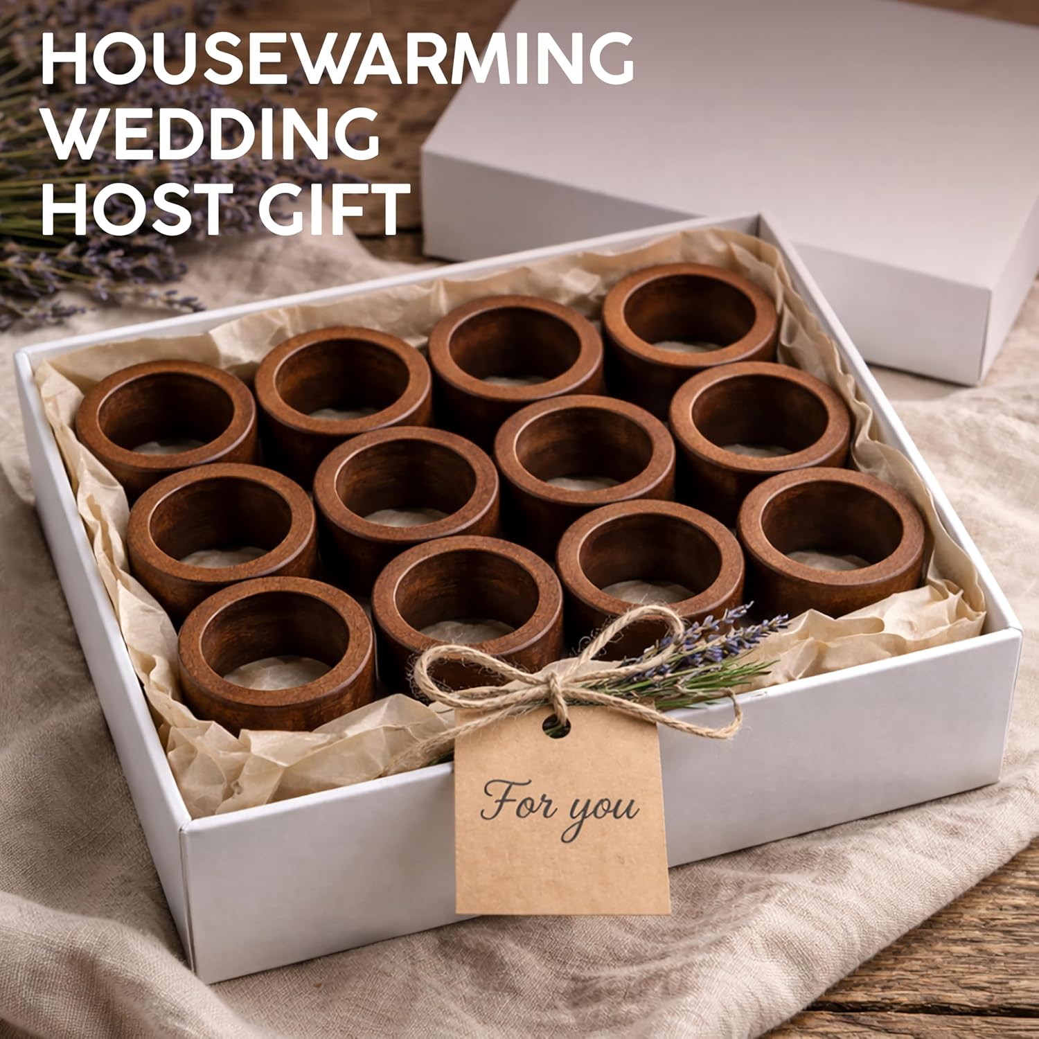 Wooden Napkin Rings Set of 12, Rustic Hemlock Wood