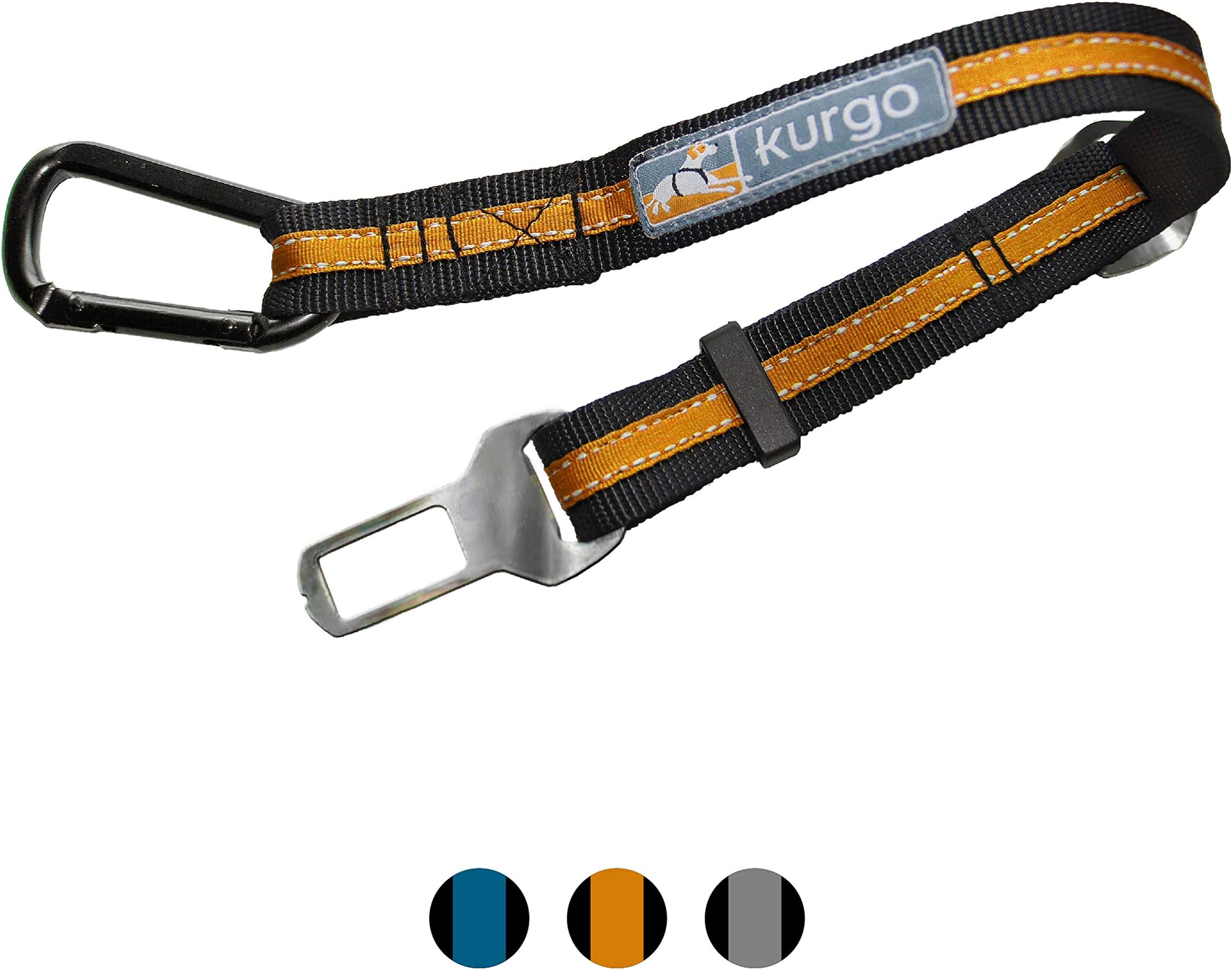 Kurgo Direct to Seat Belt Tether, Universal Car Seat Belt for Dogs, Works with any Pet Harness, Adjustable Length, Black/Orange