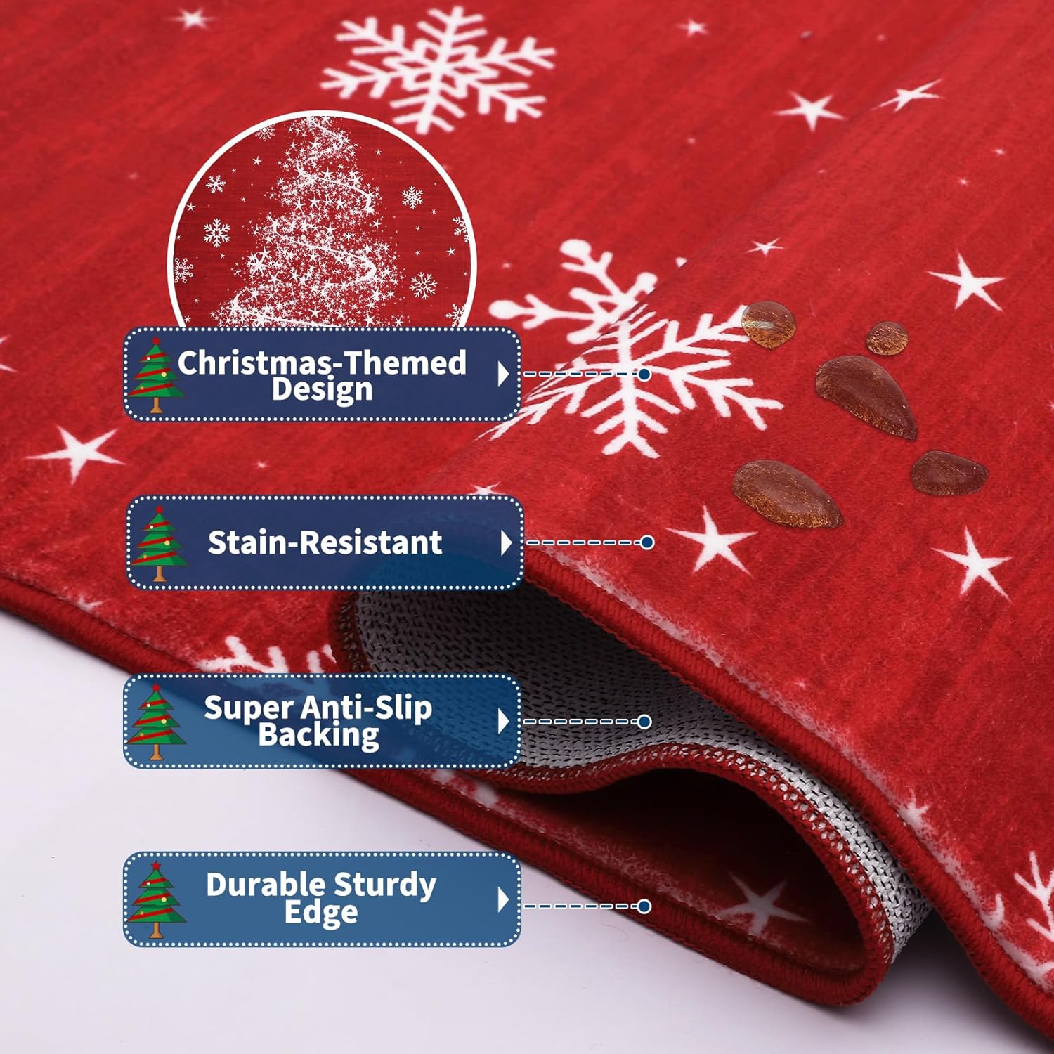 COZYLOOM Red Christmas 4x6 Area Rugs for Living Room, Low Pile Non Slip Christmas Tree Snowflake Soft Accent Carpet, Non-Shedding & Easy Care, Ideal for High Traffic Areas in Bedroom, Home Office