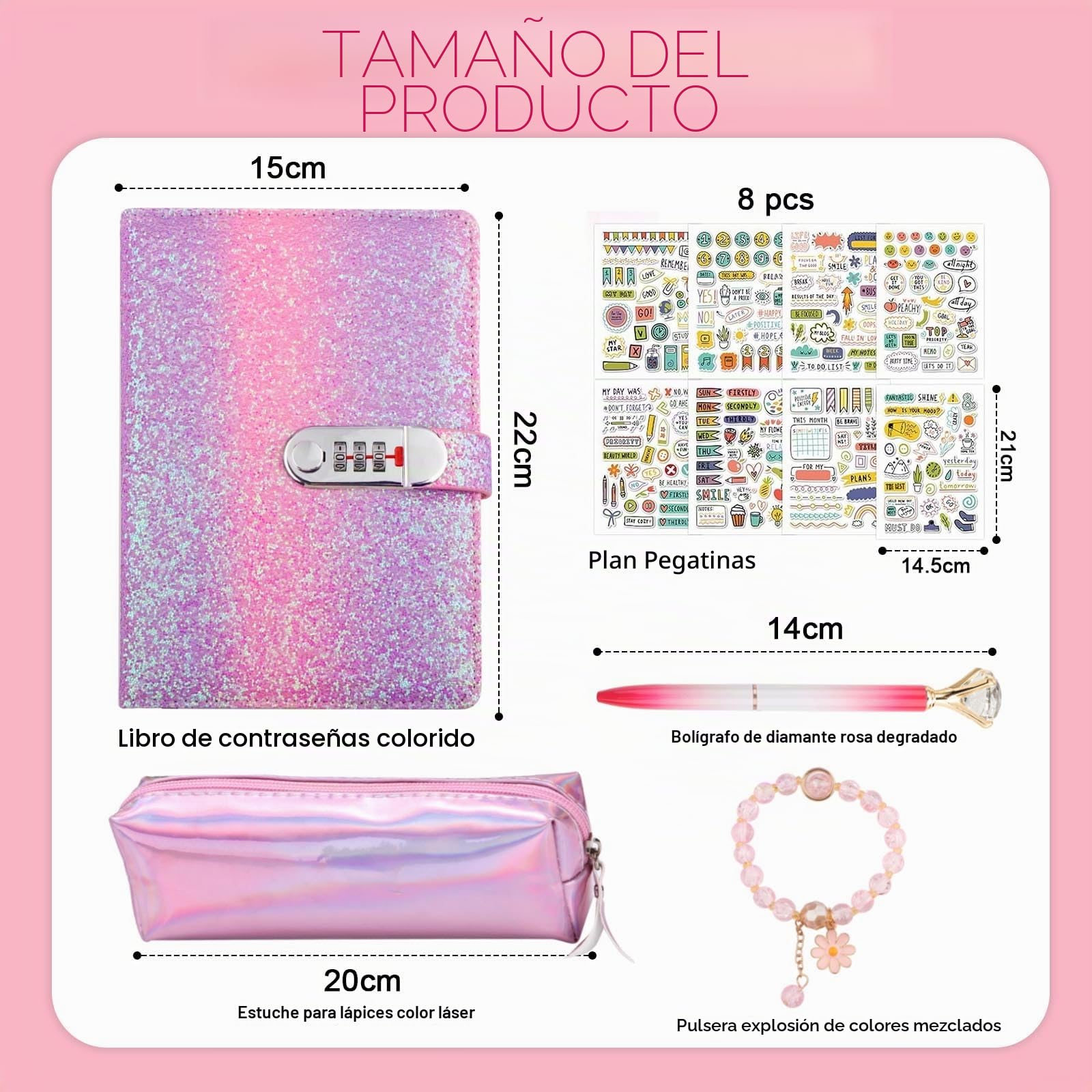 Realjoy Diario Secreto Con Candado Para Niñas – A5, 180 Páginas, Incluye Pegatinas, Bolígrafo, Pulsera Y Marcapáginas, +6 Años