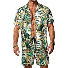 JoZorro Men Hawaiian Shirt Sets Casual Button Down Shirts 2 Piece Luxury Summer Beach Outfits