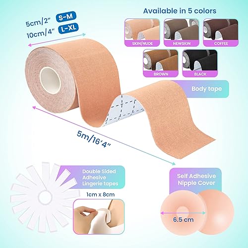 Miniatura 3 de Cinta de senos boobytape para levantamiento de senos con 4 piezas de brasier adhesivo de silicona, 36 cintas de moda, cinta corporal, cinta de