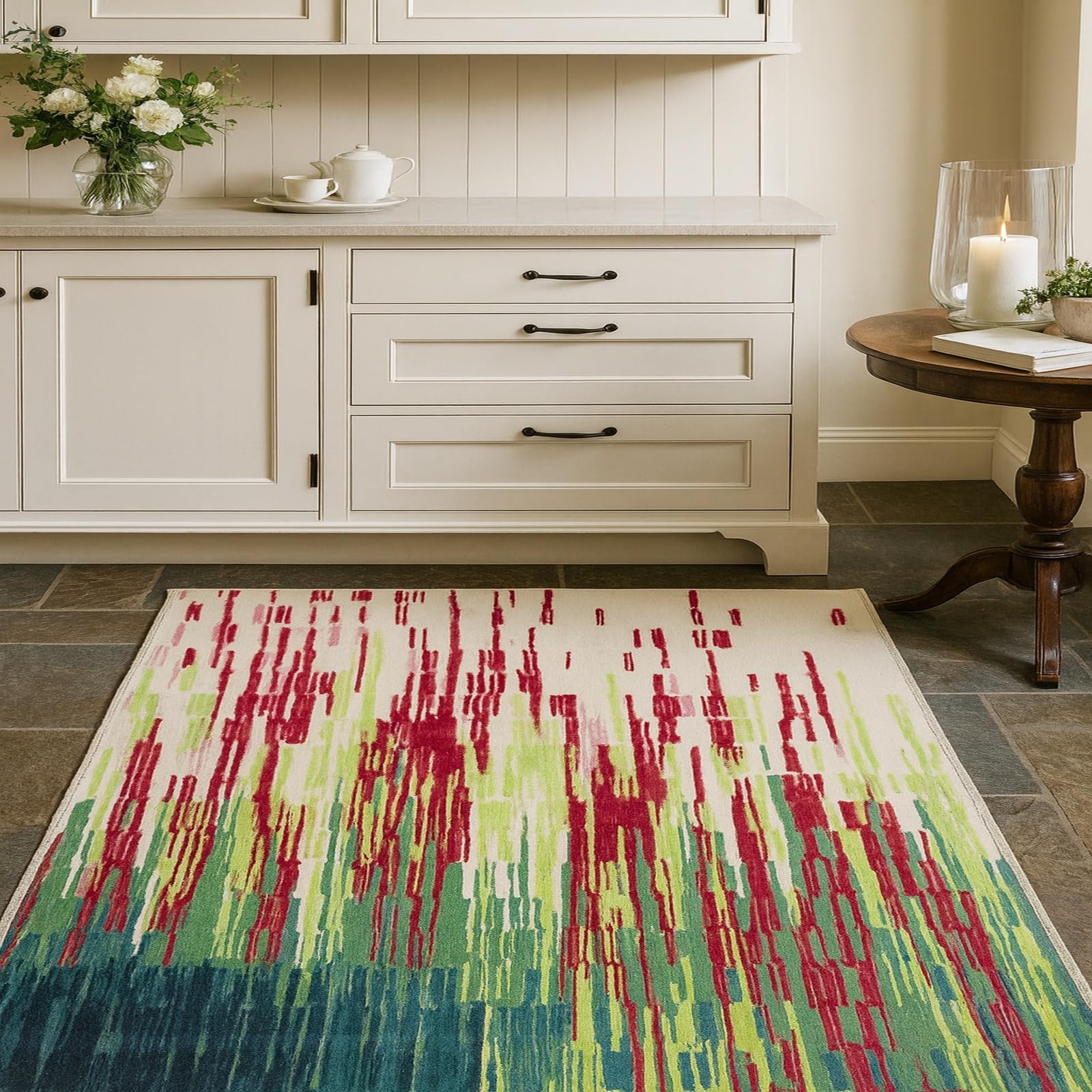 Tapis abstract moderne rouge vert bleu 80x120 cm pour salon