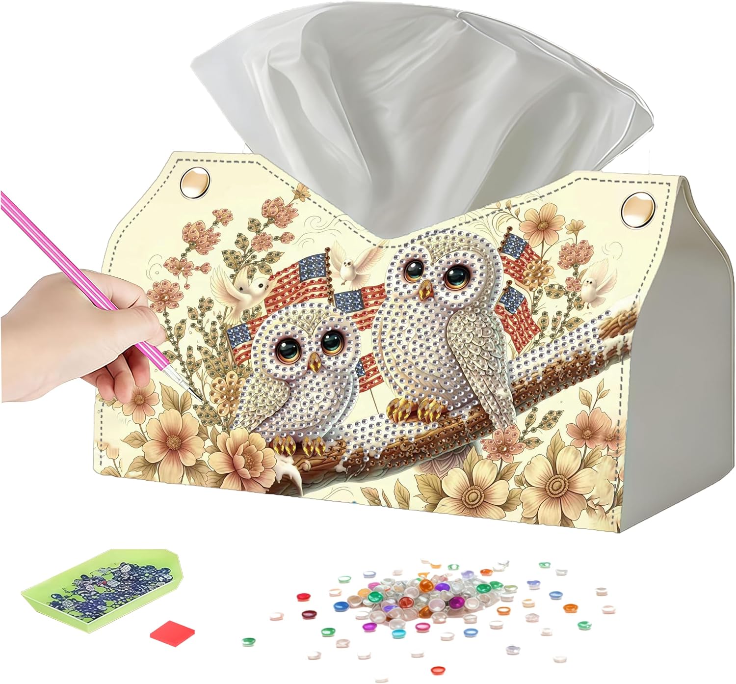 LSQFS Diamond Art Painting Tissue Box,9.44x9.05x6.29in（Owl）