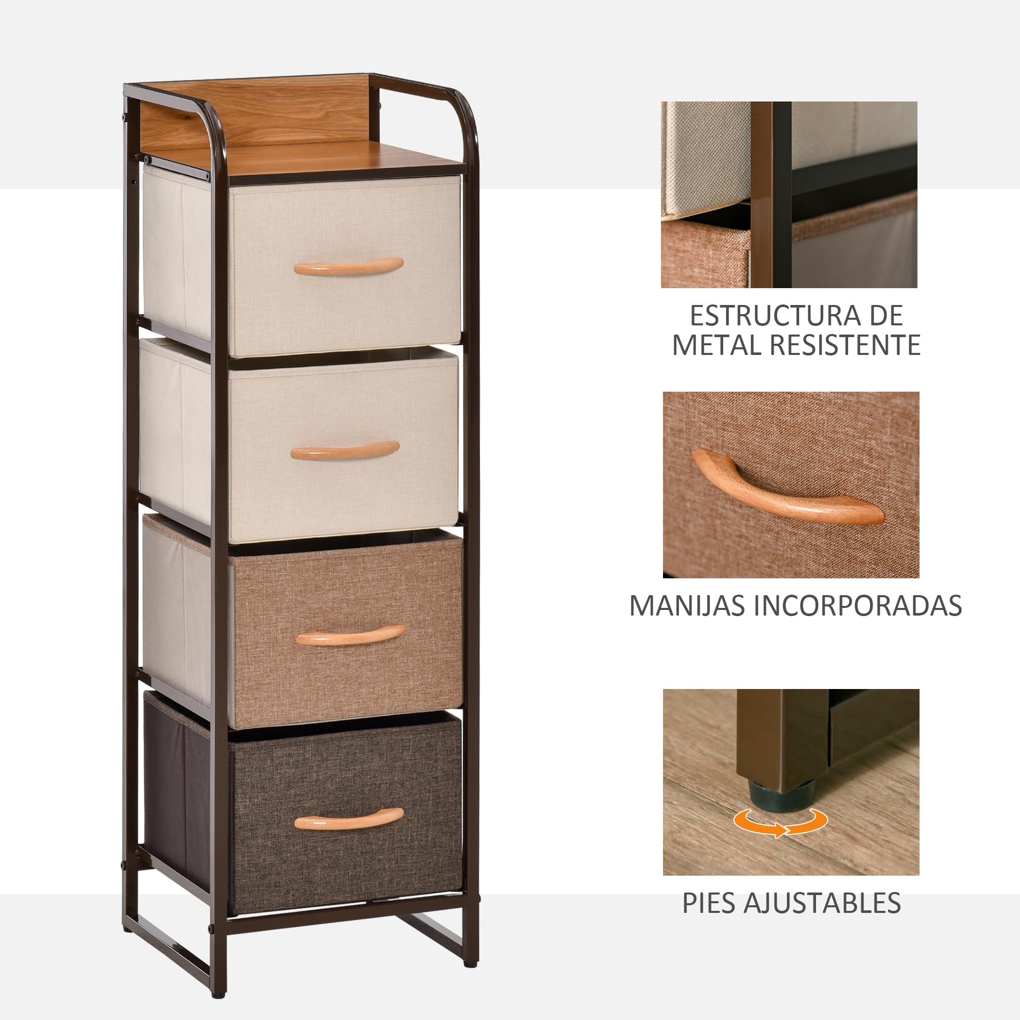 HOMCOM Cassettiera in Tessuto Slim Salvaspazio con 4 Cassetti Pieghevoli, Mobile con Cassetti Compatto in Metallo per Camera da Letto, Soggiorno, 31x29x99 cm, Multicolore
