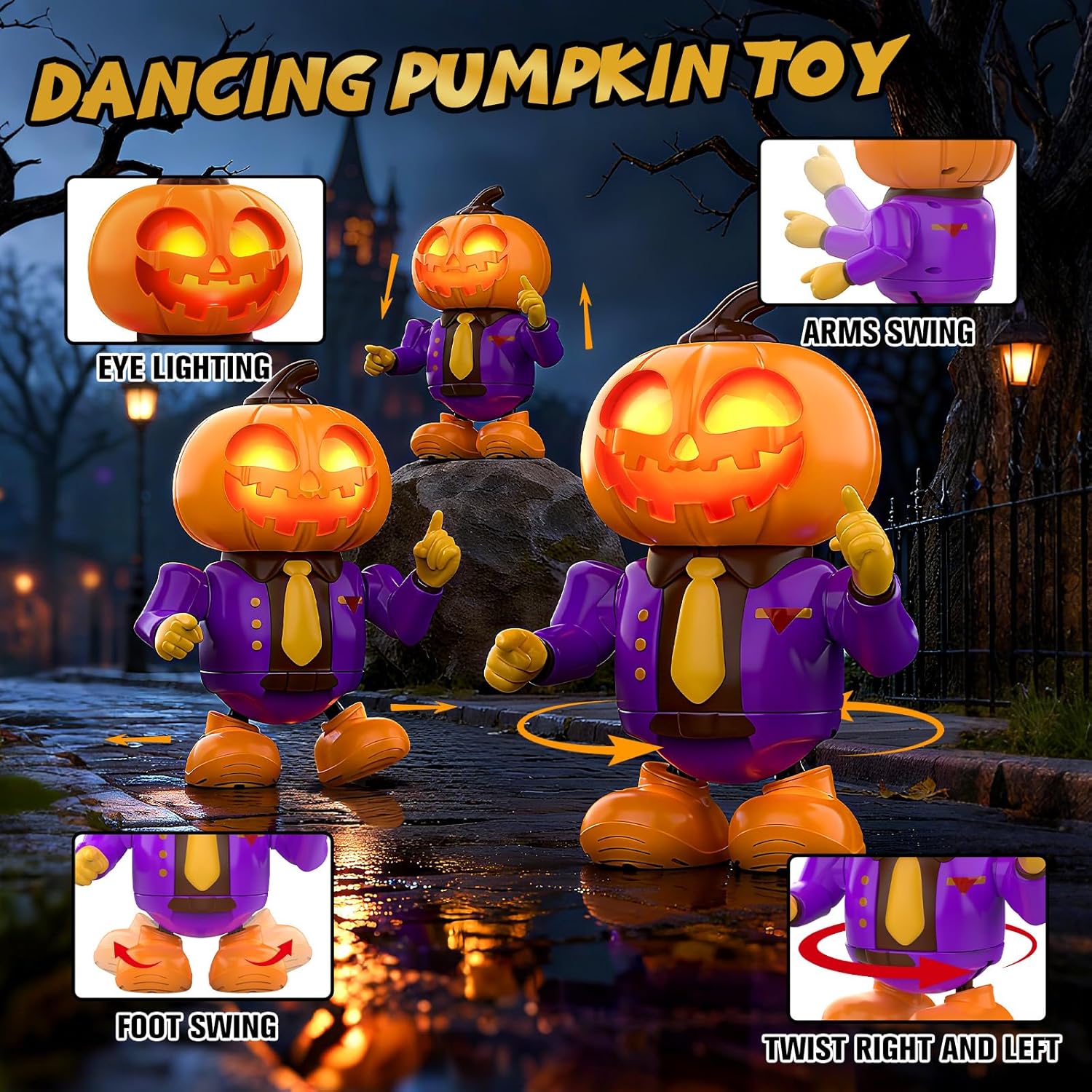 Blasland Baby Dancing Music Pumpkin Toys, Fun Interactive Dancing Robot with Light Up Eyes, Birthday Christmas Toys for Baby Boy Girl 3 4 5 6 - Image 3