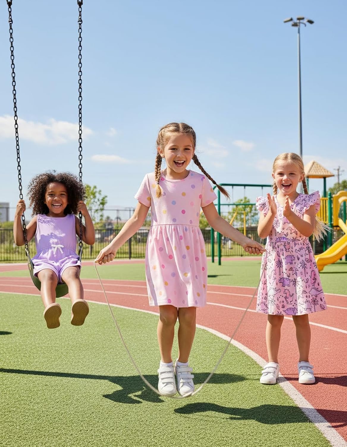 PATPAT Toddler Girl Floral Skater Multipack Dresses 3-Pack Polka Dots Short Sleeve Priness A-line Dress - Image 8