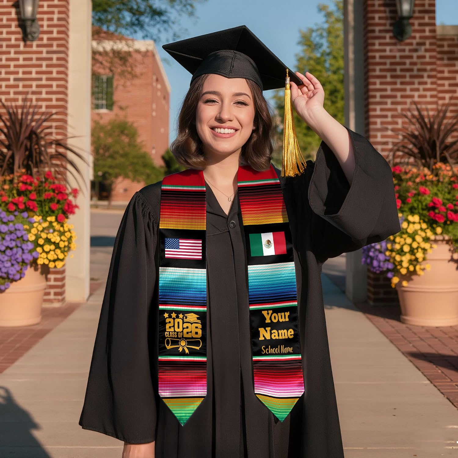 Mexican Graduation Sash, Mexican American Flag Sash 2026, Mexico Graduation Stole Customize