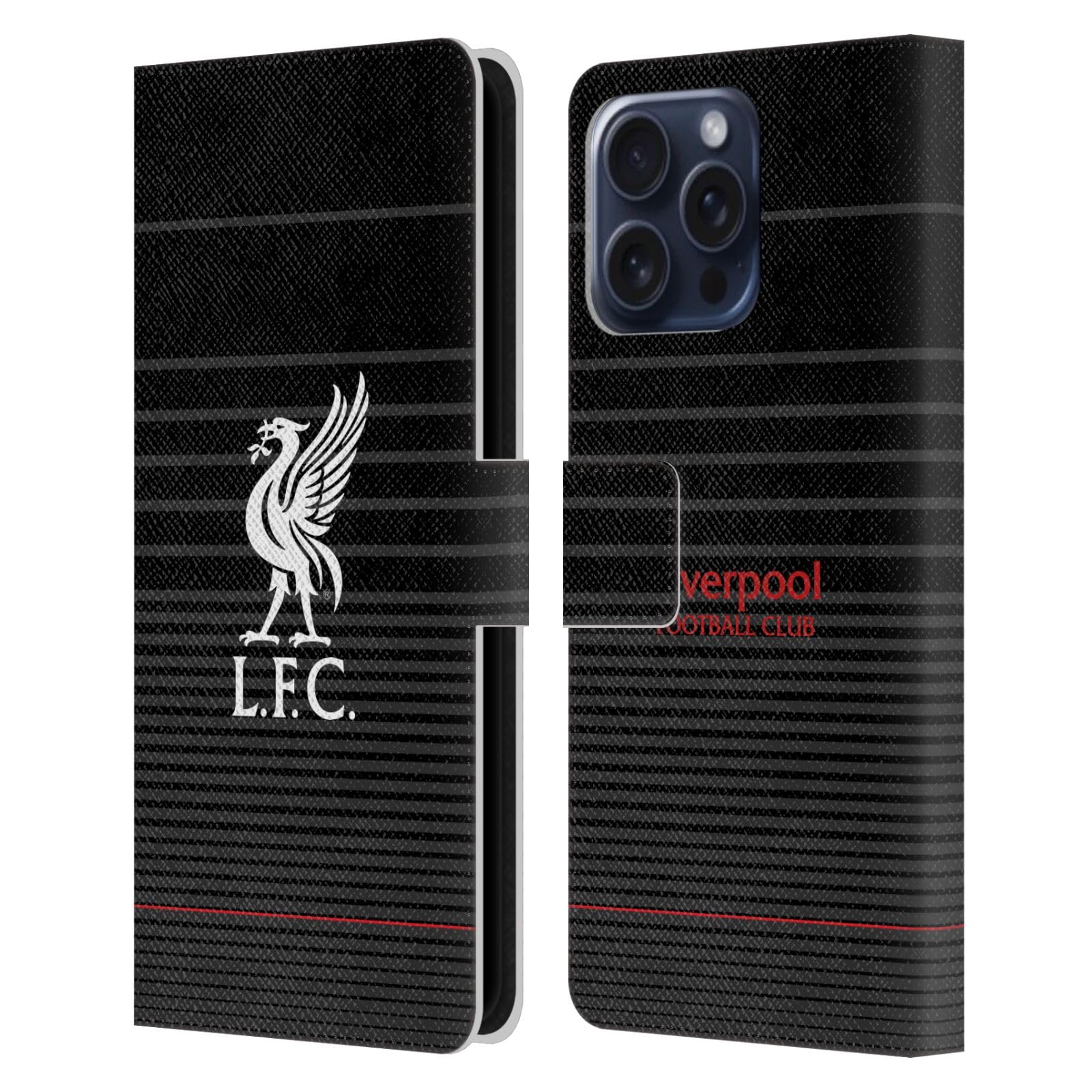 Head Case Designs Officially Licensed Liverpool Football Club White On Black Kit Liver Bird Leather Wallet Case Compatible With Apple iPhone 16 Pro Max