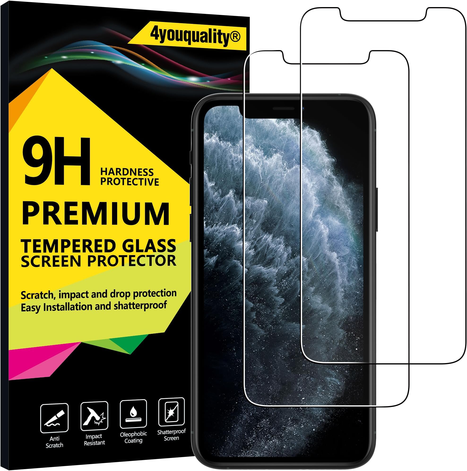 4youquality [3-Pack] iPhone XS, iPhone X & iPhone 11 Pro 5.8-inch Screen Protector, Tempered Glass Film [LifetimeWarranty][Scratch-Resistant] Screen Protector for Apple iPhone X/XS & iPhone 11 Pro