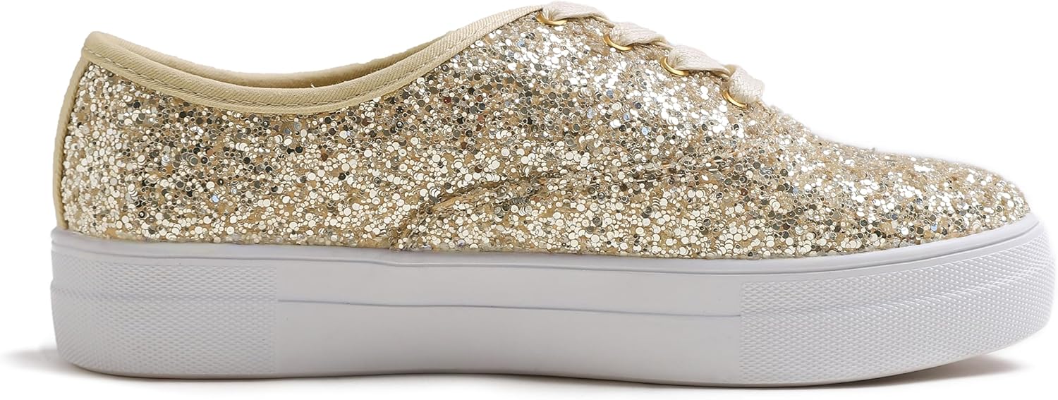 FEVERSOLE Women's Fashion Dress Sneakers Party Bling Casual Flats Embellished Shoes