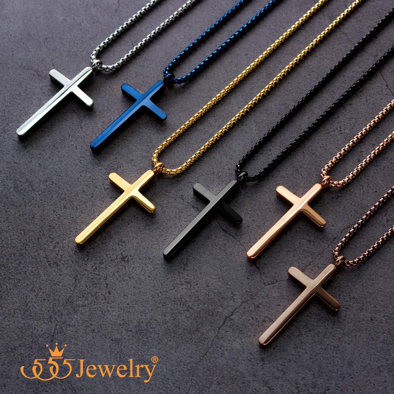 555Jewelry Stainless Steel Cross Necklace for Men, 16-24 Inch Box Chain - Image 6