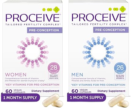 Proceive Tailored Fertility Supplement Bundle for Men & Women, Pre-Conception Vitamins, Minerals & Amino Acids with Vitamin D, Zinc, Folate, Selenium, CoQ10 & B6, Pre-Pregnancy Multivitamin Duo, 120