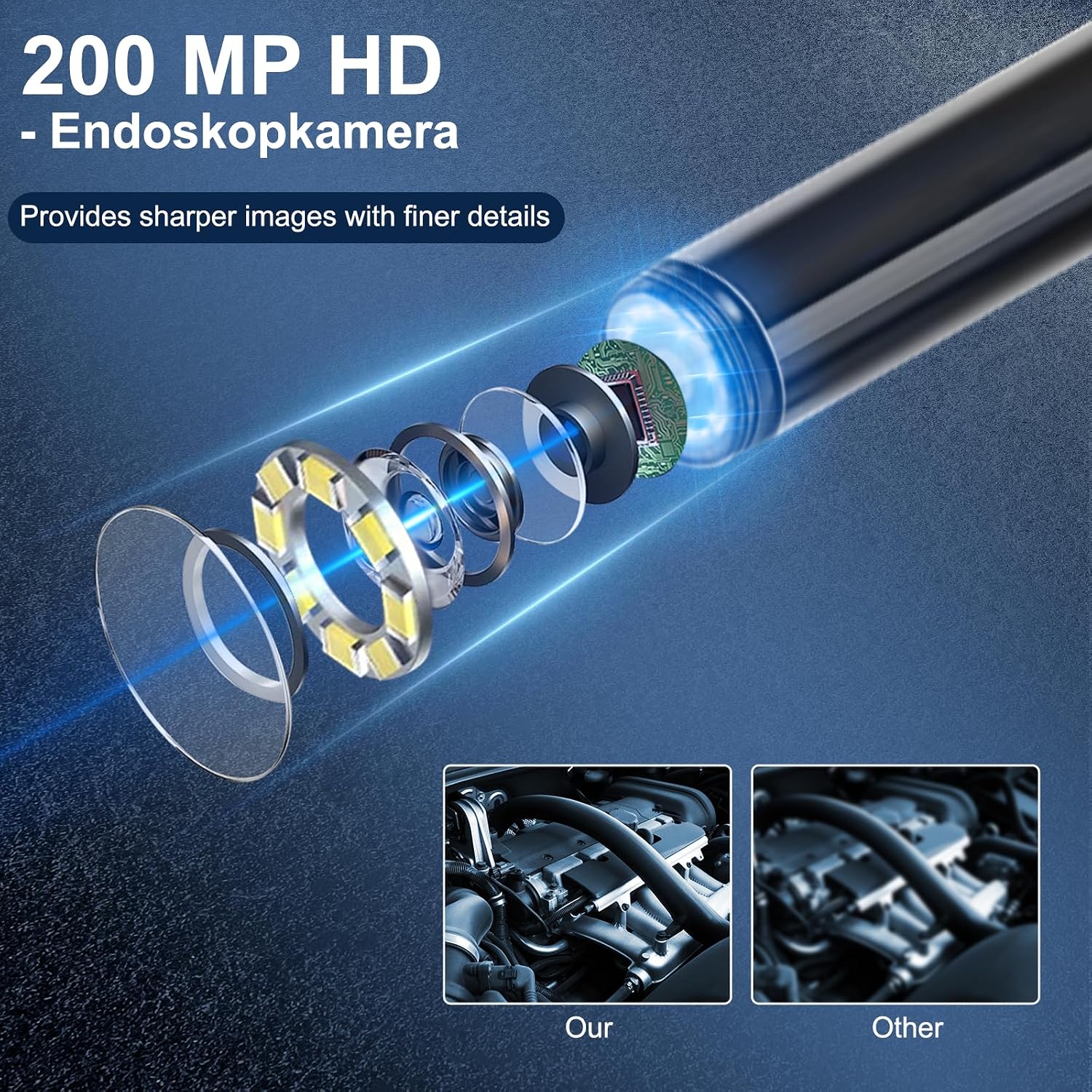 Cozary 1920P HD Dual Lens Snake Inspection Endoscope, Endoscope Camera with Light, with 8 LEDs, No WiFi Required Inspection Camera, Waterproof IP67, for Android & iOS (32.8 ft/10 m)