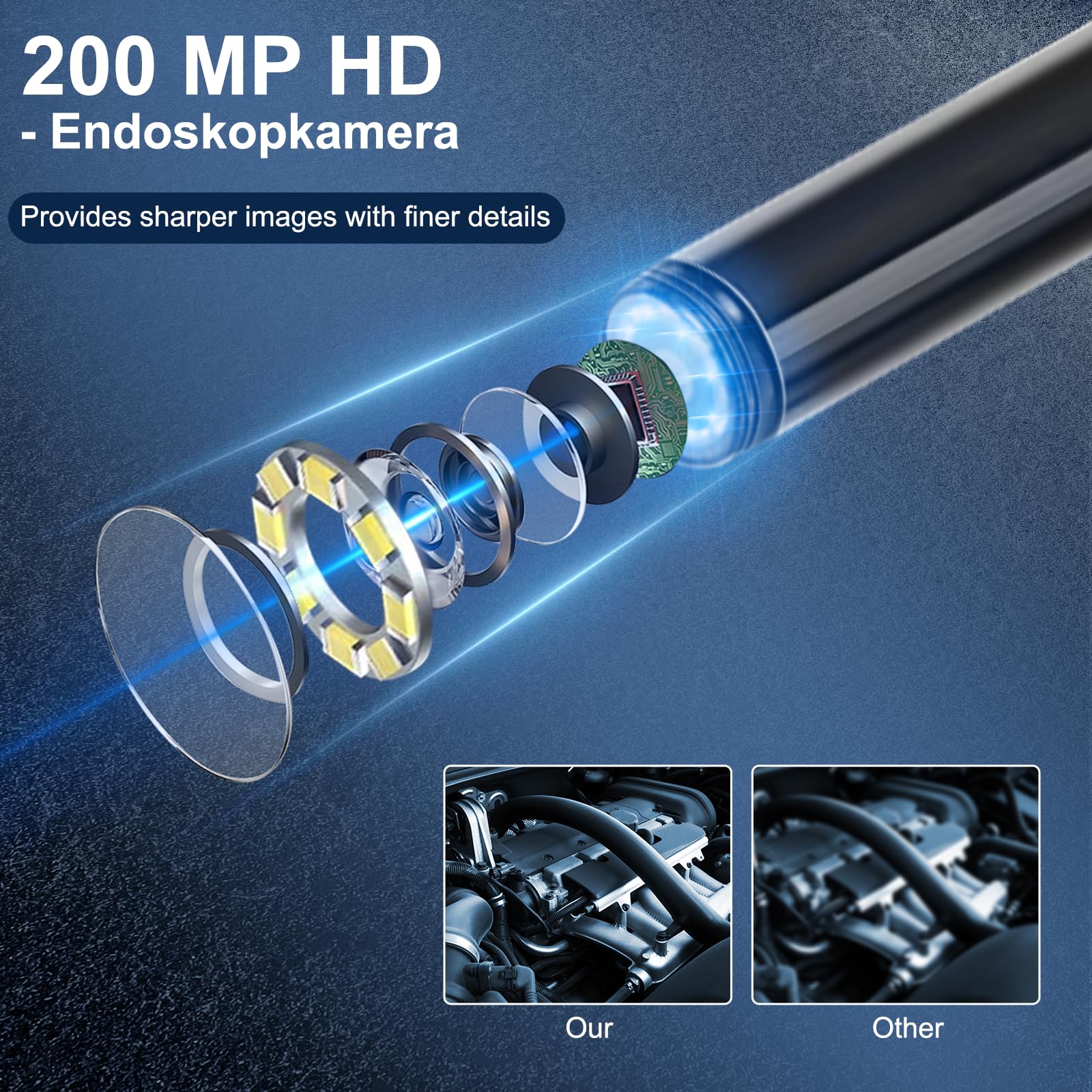 Cozary Endoscopio per Smartphone con Luce, 1920P HD Sonda Telecamera Endoscopica, IP67 Sonda Impermeabile, Endoscopio con 8 LED, non c'è bisogno di Wi-Fi, per Auto, Casa, Tubature (32.8ft/10m)