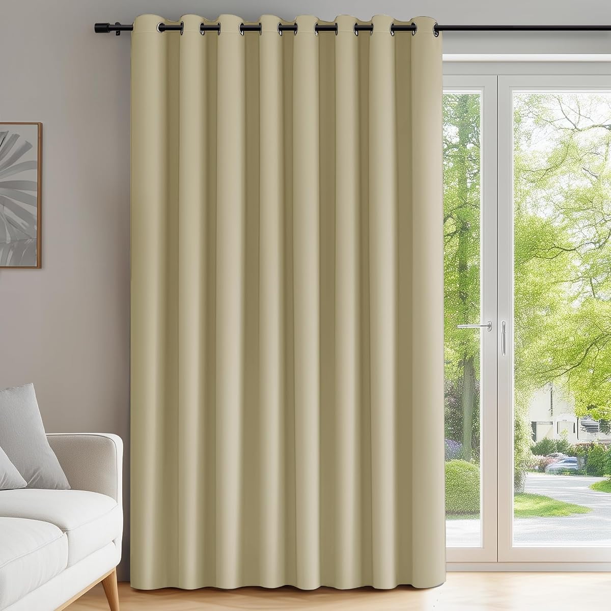 Deconovo Grommet Blackout Curtain 1 Panel, Beige 100" W x 108" L | Bedroom Curtains, Thermal Insulated Noise Reducing Window Drapes for Living Room, Grommet, Beige 100"W x 108"L