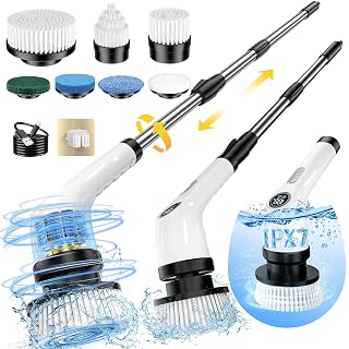 Electric Spin Scrubber Upgraded Battery with Extra-Long Runtime, IPX7 Waterproof Power Cleaner with 7 Brush Heads, 2 Speeds Adjustable Long Handle for Bathroom, Floor, Shower, Tile & Kitchen Cleaning - Amazon product rated Grade C