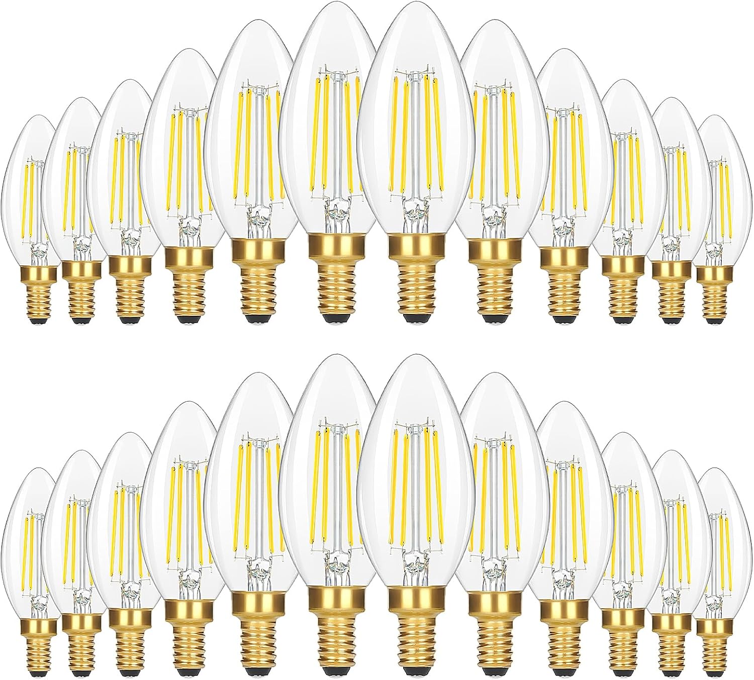 24 Packs E12 Candelabra LED Light Bulbs 60 Watt Equivalent, 5000K Daylight White 6W 630LM Dimmable Chandelier Light Bulb, Vintage LED Filament Clear Glass Candle Light Bulbs, 90+ CRI, No Flicker