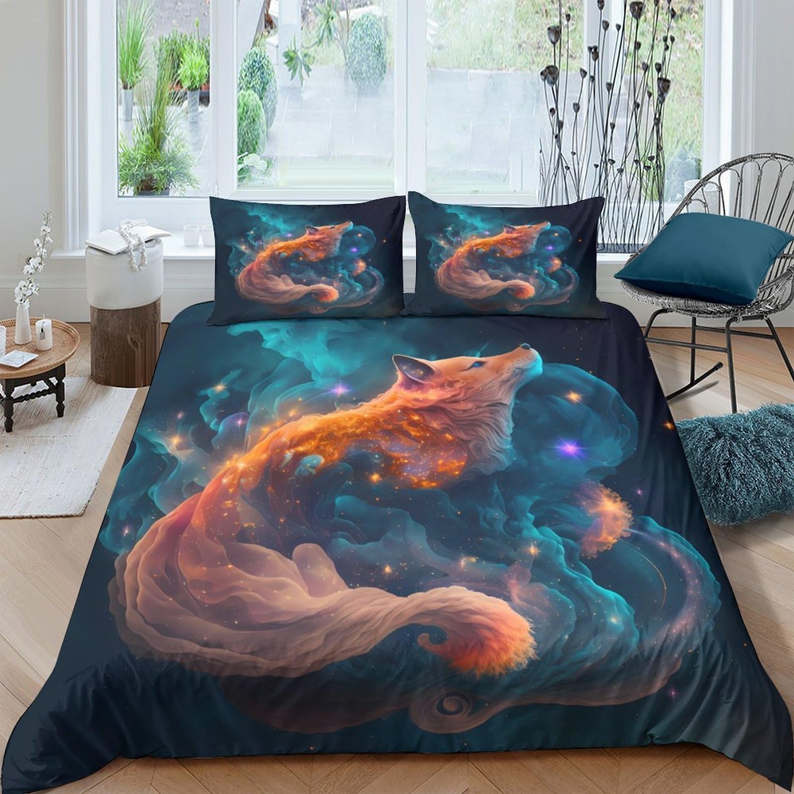Housse de couette renard 140x200cm lit simple sans plis