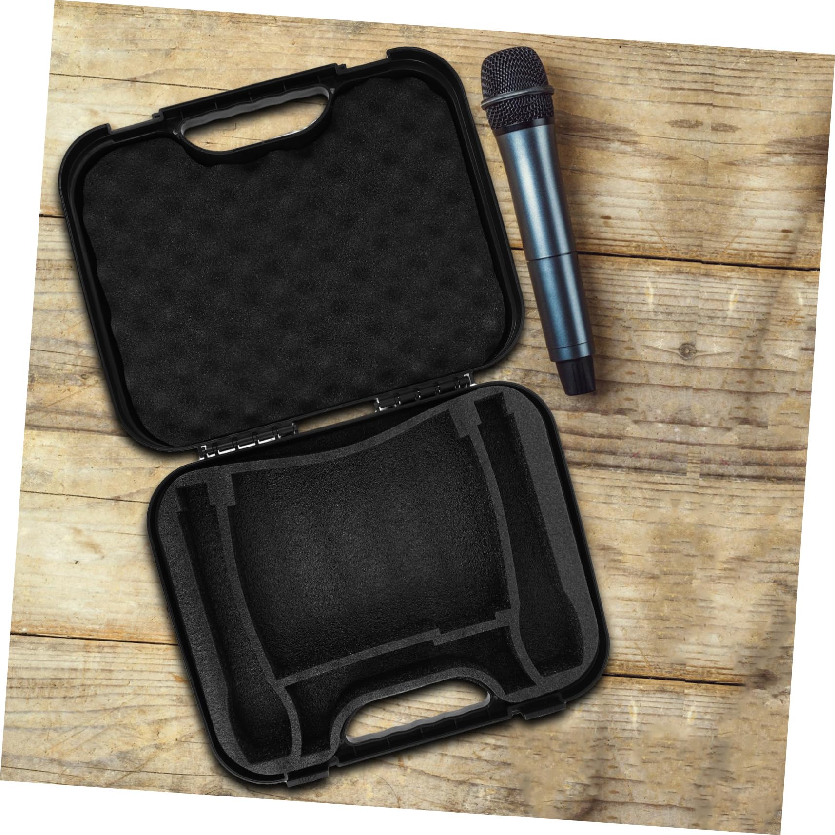 Custodia Microfono Rigida con Design Palmare in Plastica e Spugna, Protezione Antiurto e Grande Capacità, per Podcast e Attrezzature Audio da Viaggio