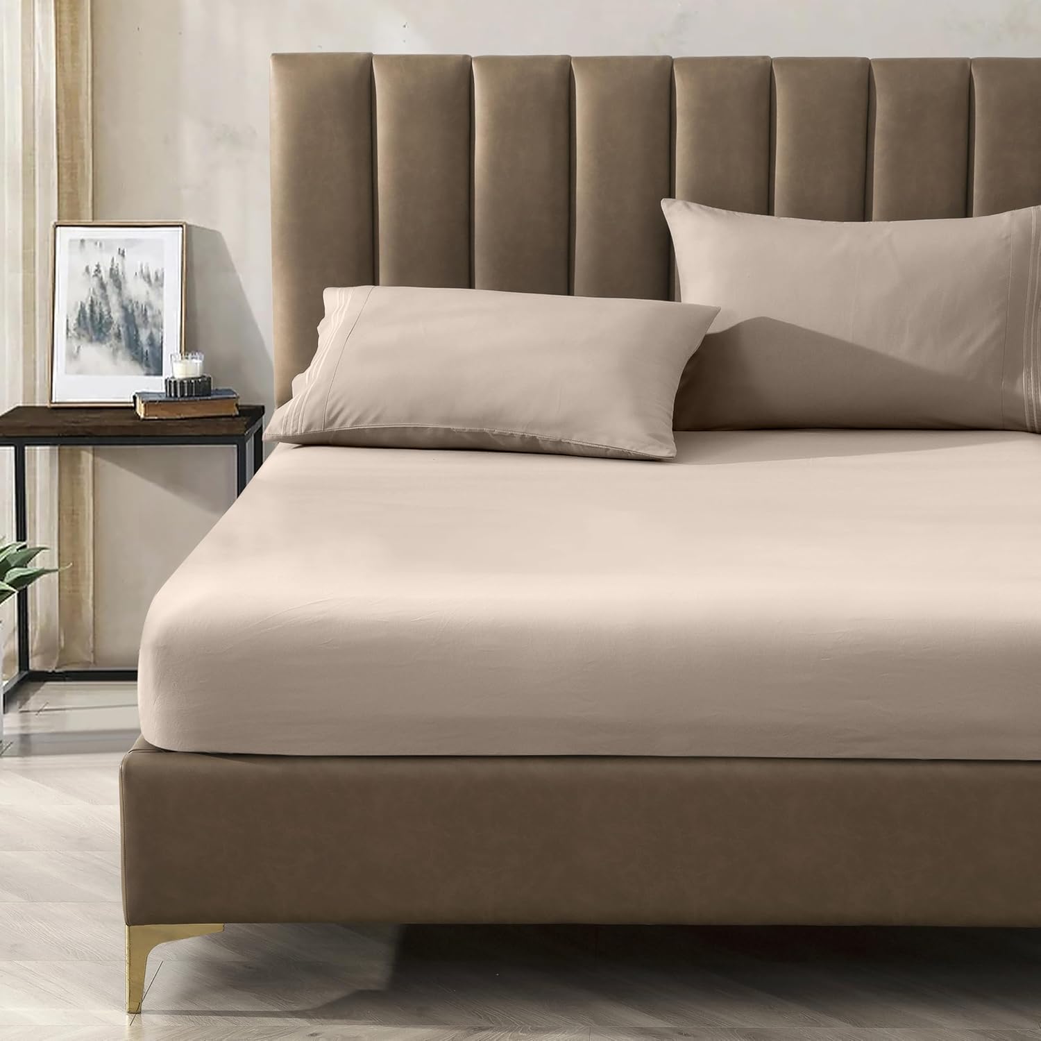 CELINE LINEN Premium 1800 Hotel Quality Wrinkle-Resistant 4-Piece Microfiber Sheet Set - Luxury Ultra Soft and Breathable Bedding 16 Inch Deep Pocket 4PC Sheet Set, King, Cream