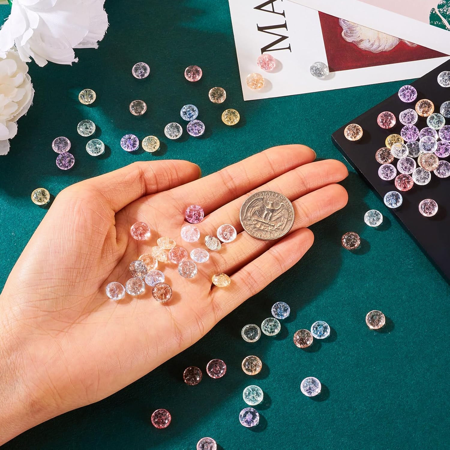 Craftdady 100Pcs 8 mm Crackle Glass Beads Crystal Lentil Beads Transparent Flat Round Beads Colorful Explosion Pattern Decorative Beads for DIY Craft Bracelet Necklace Jewelry Making, Hole:1.5 mm - Image 5