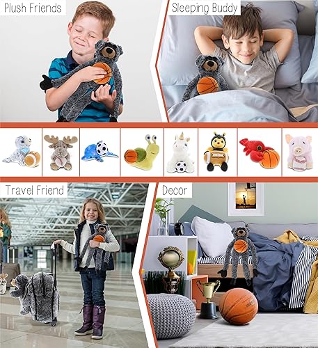 Miniatura 4 de DolliBu Peluche de oso negro con felpa de baloncesto, oso negro suave con brazos largos, adorable juguete de peluche, juguete de peluche