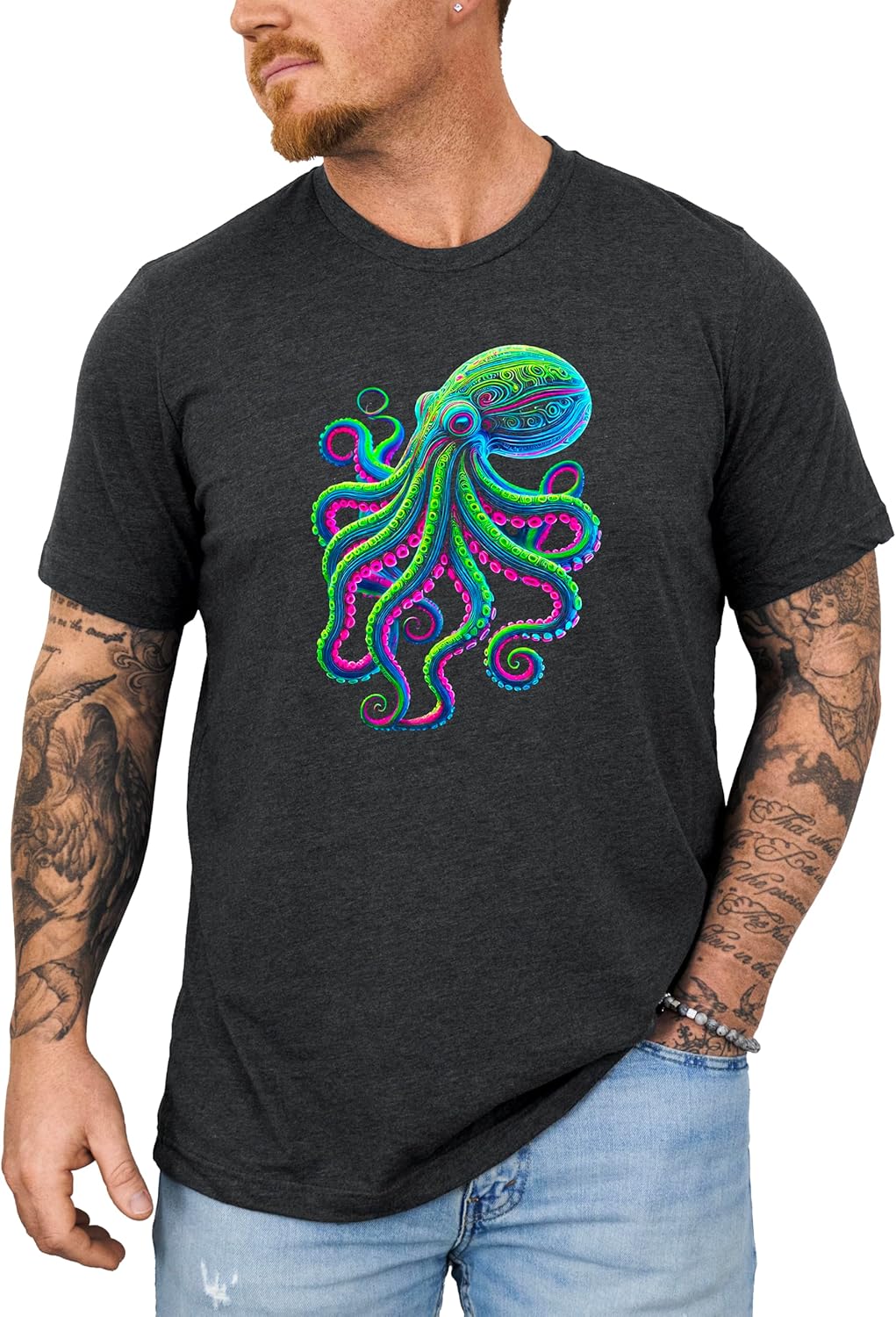 Trendy Octopus T-Shirt for Men and Youth Boys Colorful Neon Ocean Animal Graphic Tee