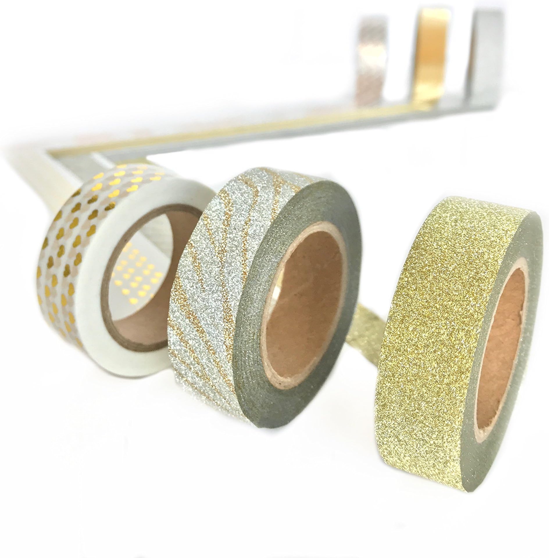 Decorative Japanese Washi Tape/Masking Tape, Set of 6 - Glitter Gold and Various Patterns; Perfect for Craft, DIY, Special Occasions, Wall Decor, Bullet Journals